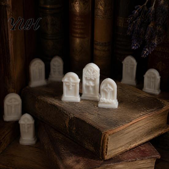 Miniature Horror Scene Props 10Pcs Mini Tombstone, 3D Printed Unpainted Gravestone Model Kit, Micro Cemetery PLA Parts Diorama Accessories, Halloween