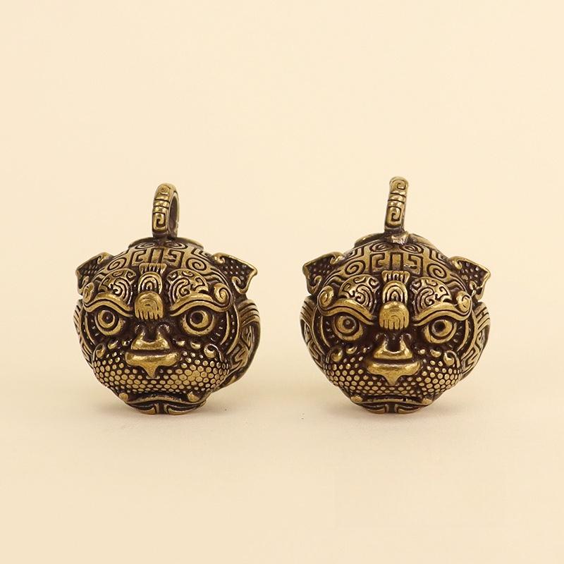 Tiger Head Bell China-Chic Keychain Hanging Ornament Brass Vintage Pendant Feng Shui Car Hanging Decoration