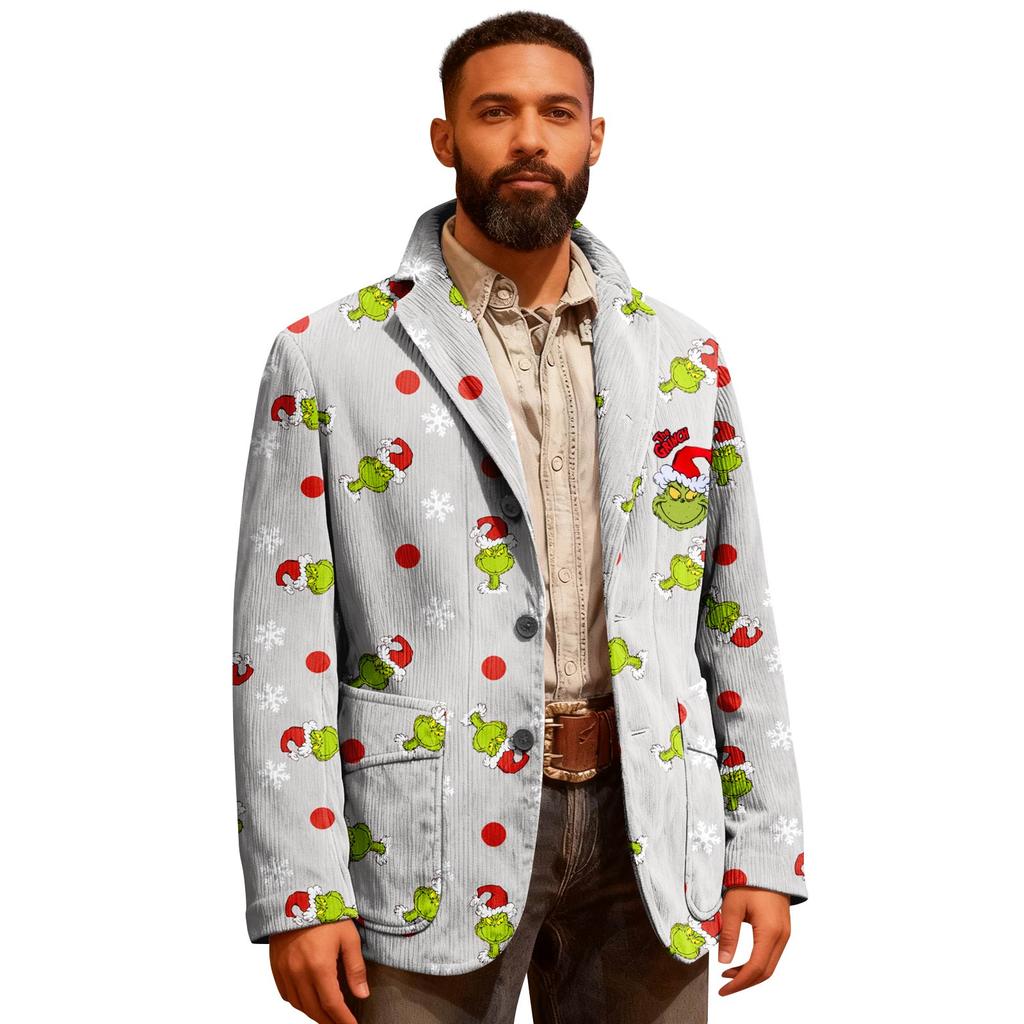 Pánské ošklivé vánoční manšestrové teplé kapsové sako kardigan pánský ležérní oblek