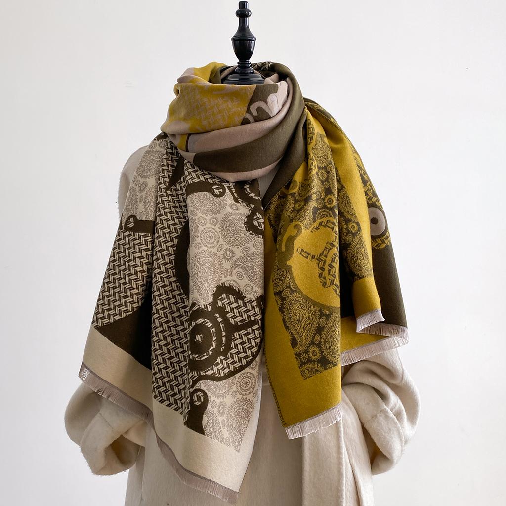 Fashion Winter Scarf Women Print Imitation Cashmere Warm Pashmina Foulard Luxury Scarves Wraps Thick Soft Bufanda Lady Shawl
