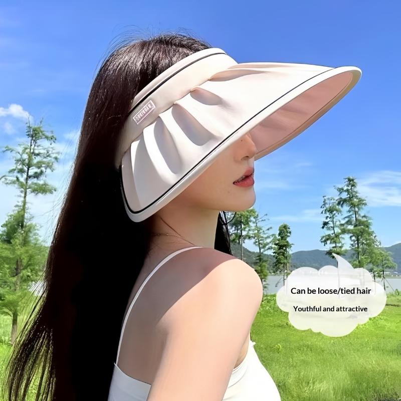 2026 Women'S Summer Large Brim Open Empty Top Sun Hat Upf 50+ Foldable Sunshade Hat Uv Protect Sun Protection Sun Cap