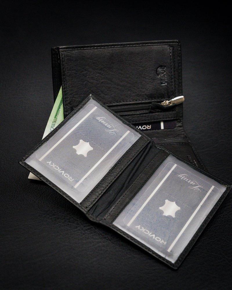 Stylish men's wallet made of genuine leather, black, RFID protection - Rovicky