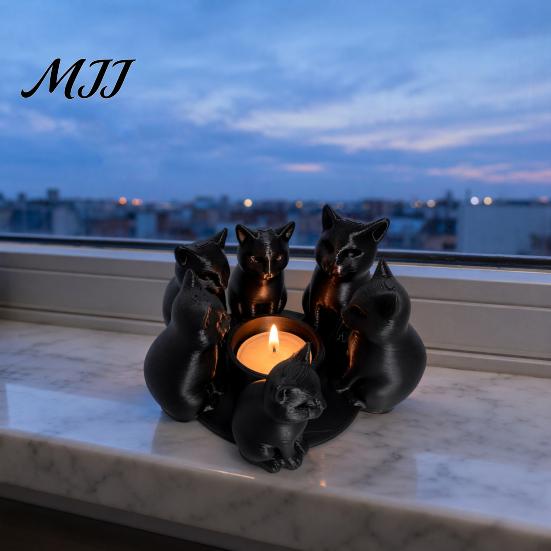 Small Cat Sculpture For Desk 3D Printed Candle Holder, Matte Sanding Aesthetic Desktop Decor, Integrated Bay Window Ornament Smooth Curved Sculpture,