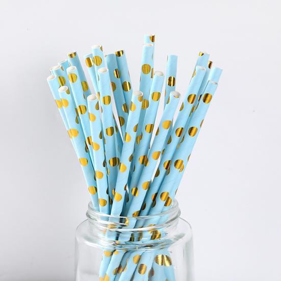 25Pcs/Set Straw Disposable Solid Straight Lightweight Round Drinking Dots Printing Multifunctional Safe Bottles Cup Straws for Home Use