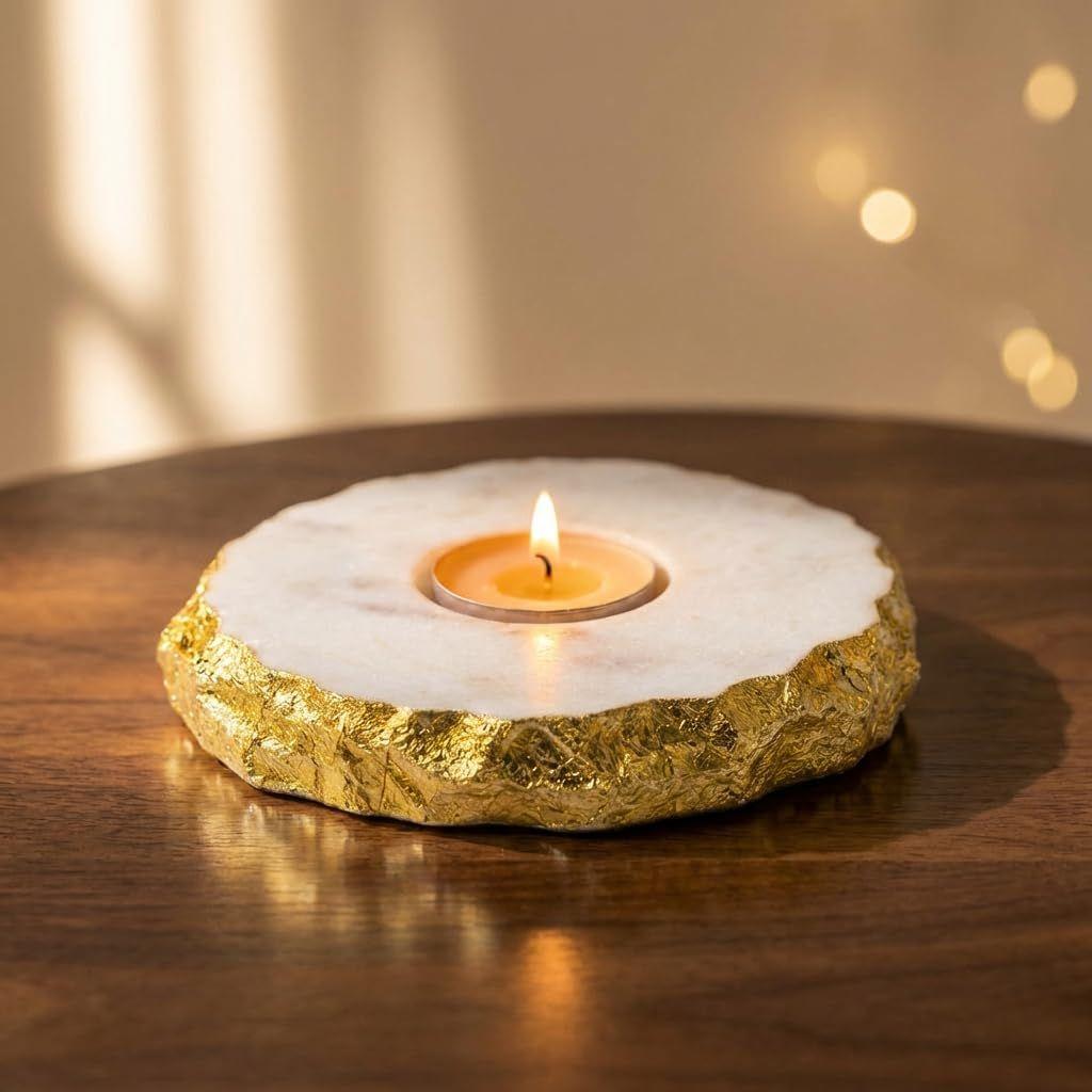 Golden foil Marble Tea Light Holder/Luxury Candle Holder for Home Decor