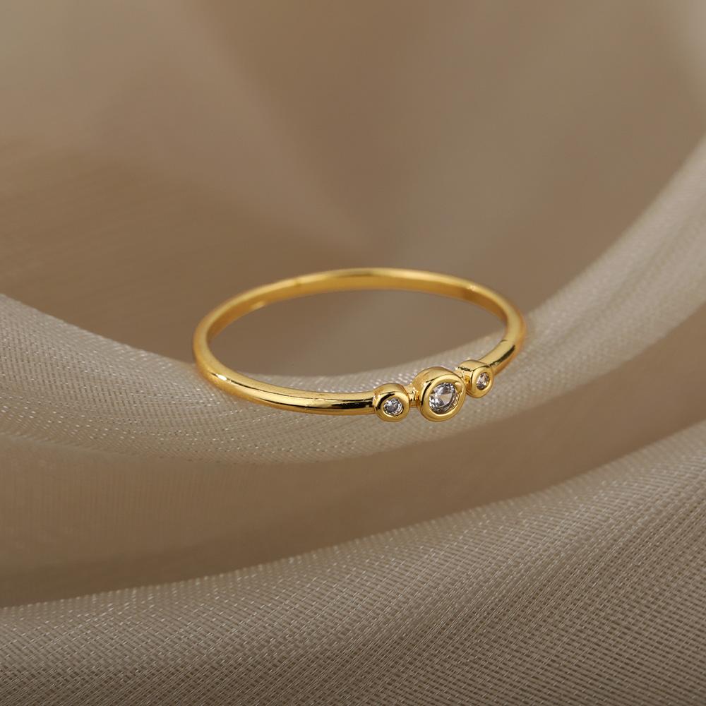 Zircon Engagement Wedding Rings For Women Gold Color Stainless Steel Ring Female Finger Jewelry Birthday Gift Free