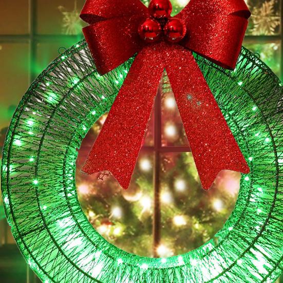 Lighted Christmas Wreath Battery Operated Pre-Lit Wreath with Large Bow And LED Lights for Indoor Outdoor Christmas Holiday Yard Garden Porch Decor