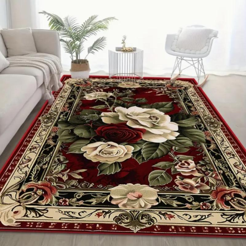 Bohemian Style Carpet Rose Red Living Room Bedroom Outdoor Terrace Garden Decoration Mat Room Area Mat Home Decoration Floor Mat