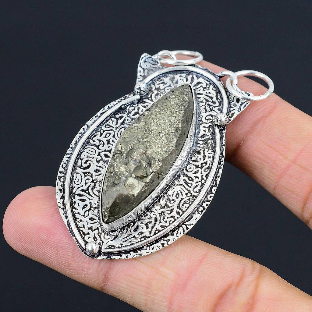 Birthday Gift For Her Natural Pyrite Druzy Gemstone Pendant 925 Sterling Silver