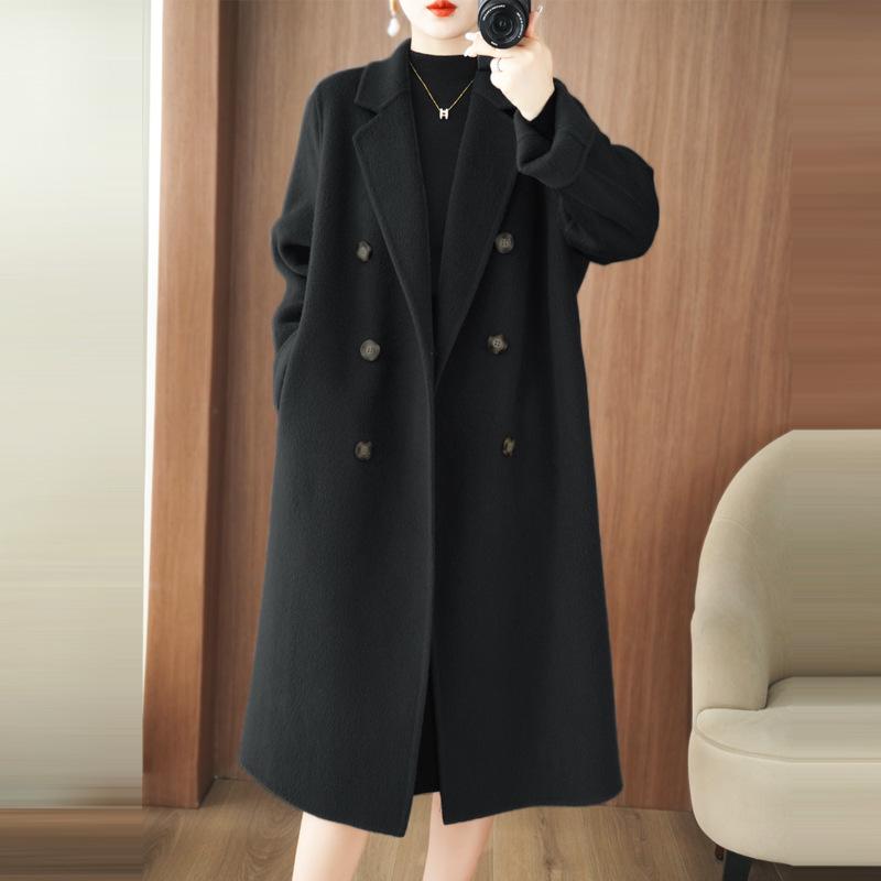 Women's Mid-Length Double-Faced Wool Coat, Spring/Autumn 2026, New Korean Style