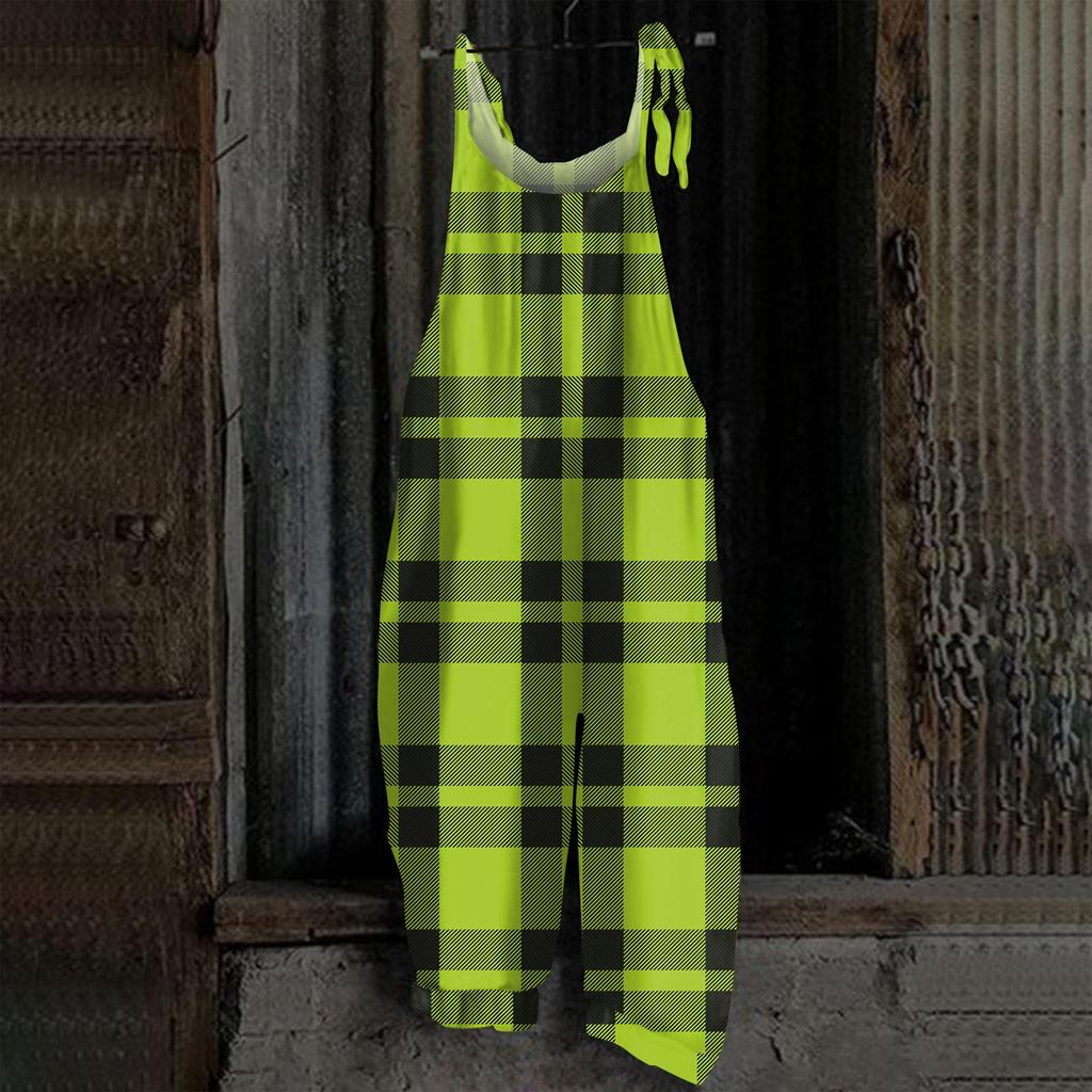 Damski kombinezon z nadrukiem Halloweenowym, casualowy, luźny, vintage, na ramiączkach, bawełniano-lniany