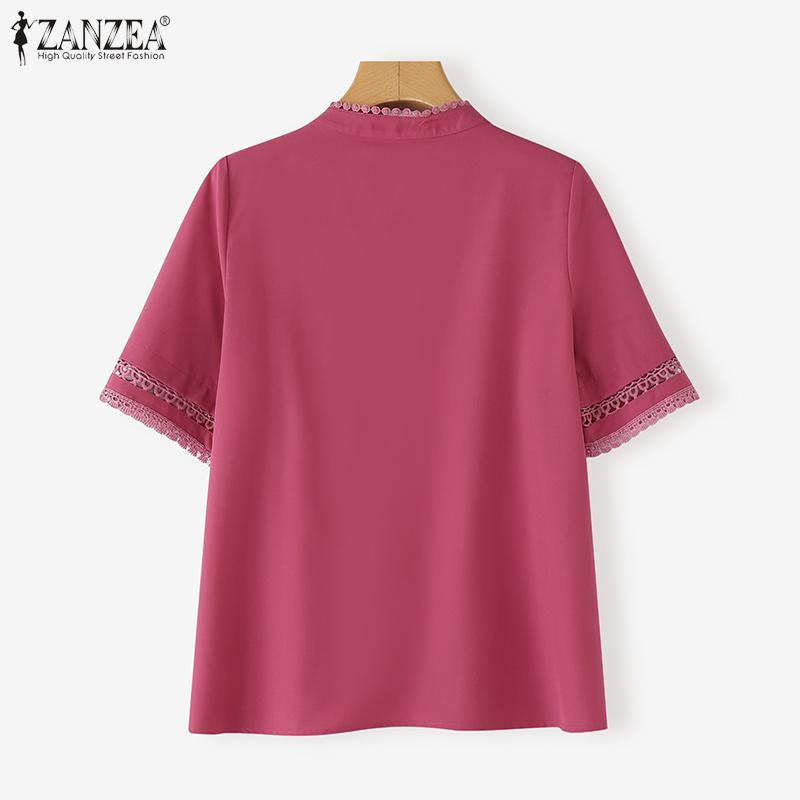 ZANZEA Women Casual Round Neck Summer Short Sleeve Blouse