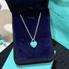 Collar con Colgante de Corazón de Plata de Ley 925 para Mujer Familia T con Diamantes y Esmalte, Cadena Clavicular Azul Clásico, Colgante para Mejor Amiga