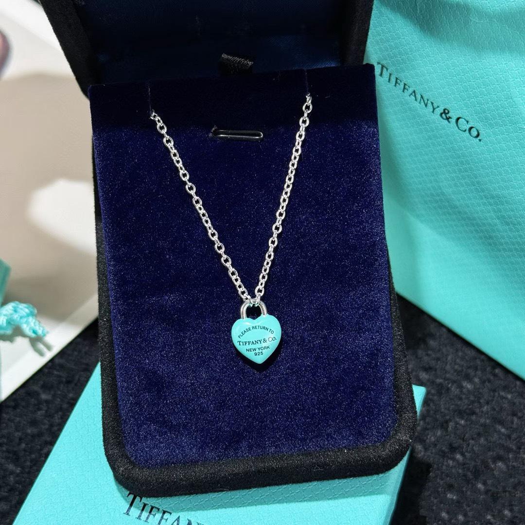 T Familie Damen 925 Sterling Silber Herz Halskette mit Diamanten & Emaille, Klassische Blaue Schlüsselbein Kette, Beste Freundin Anhänger