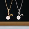 C-Girls Pearl Shop Natural Freshwater Pearl 7.5mm White Cute Rabbit Necklace Pendant with 5A Grade CZ Diamond (2 Colors) Perfect for Parties, Gifts,