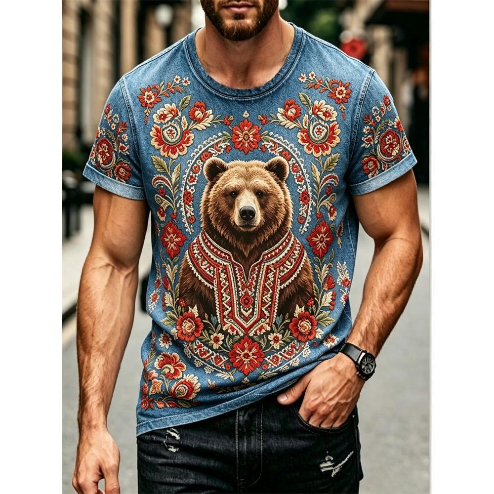 Summer Russian Ethnic Style 3D Print T-Shirts Men