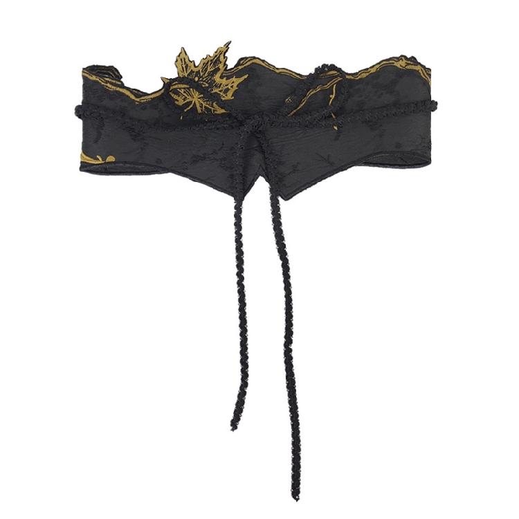 

Adjustable Hanbiuk Waist Sash With Maple Embroidery Breathable Fabric Belt For Historical Cosplay Daily Wear 1