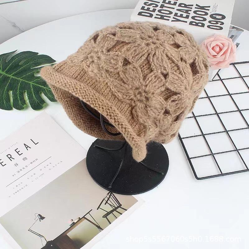 New Double Hat Ladies Knitted Hook Hollow Pattern Breathable Knitted Hat Wool Stacking Hat