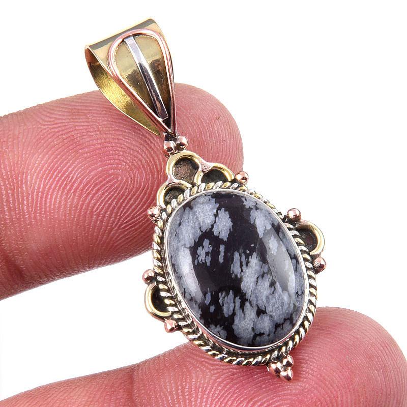 

Natural Snowflake Obsidian Gemstone 925 Solid Silver Two Tone Pendant 1.50 V1V27