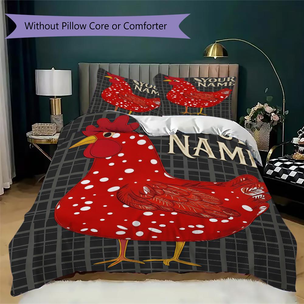 Custom Name Chickens Polka Dots Bedding,Quilt Set Quilt Cover Pillowcase Home Birthday Gift(1 * Duvet Cover + 2 * Pillowcase, Without Core)_lx