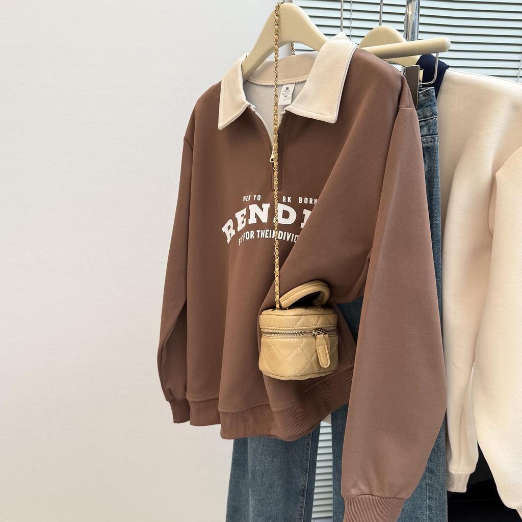 Women's Retro Korean Style Half-Zip Polo Collar Sweatshirt - Early Autumn 2025 Collection
