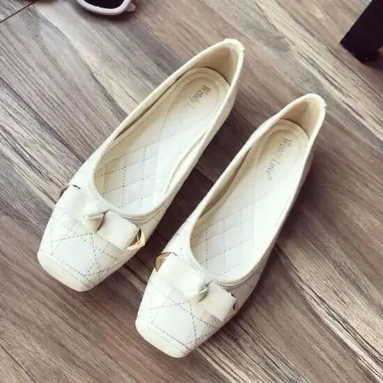 Fashion Normal Leather Casual Flats Ladies Footwear Low Heel Elegant Blue Square Toe Women's Shoes Flat High Quality Shoe Fashion Young