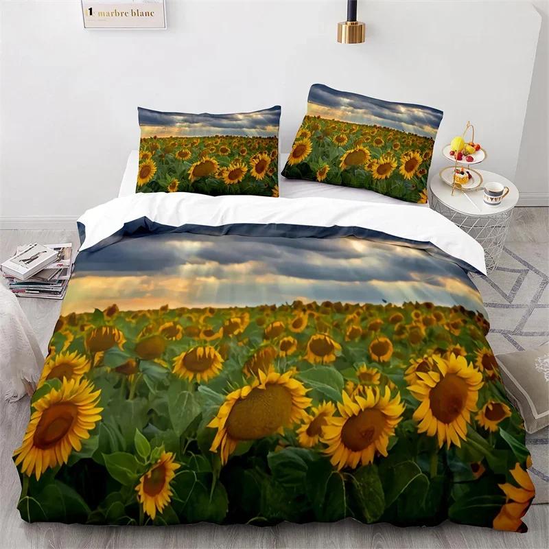 Sunflower Soft Duvet Cover Microfiber Rustic Floral Warm Comforter Cover Nature Theme Yelow Blosom Beding Set Twin King For Children Kids Adult
