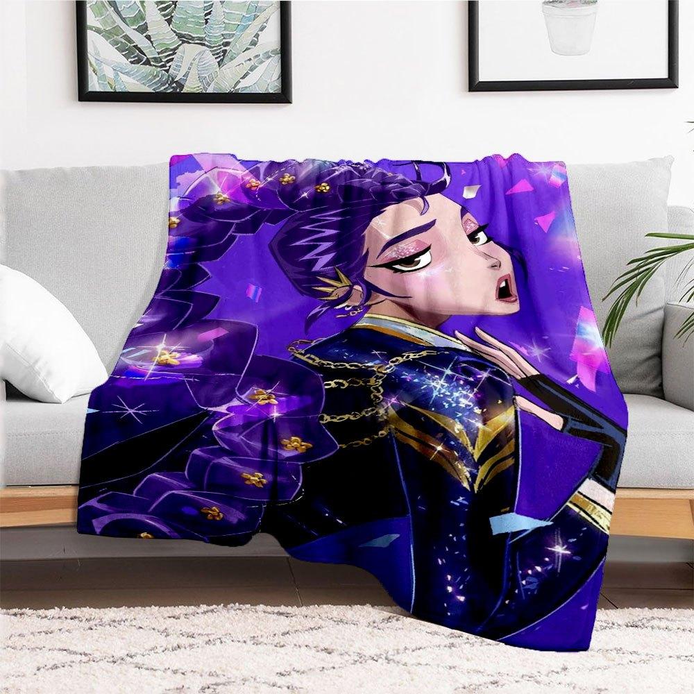 "Vibrant Purple Kimono with Golden Accents - Anime Inspired Fashion"Blanket Lightweight Flannel Throw Blanket for Sofa, Bed, Travel, Camping