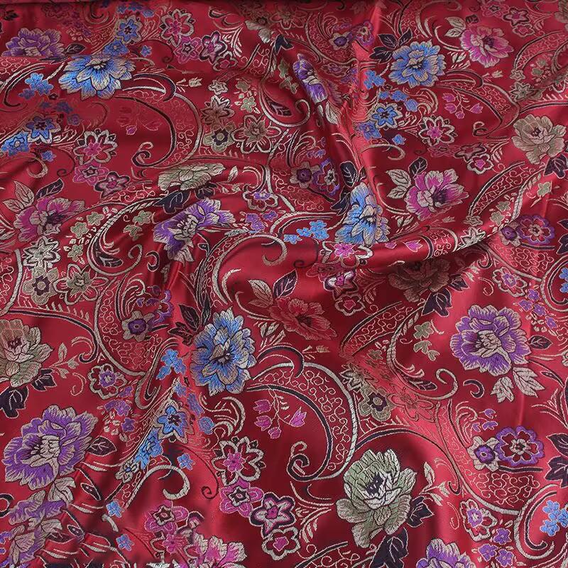 Jacquard Brocade Fabric By Meters for Cheongsam Dress Clothes Bag Pillowcase Diy Sewing Smooth Soft Flower Needlework Cloth Red