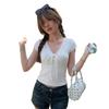 Holiday Style Orange V-neck Strap Short-sleeved T-shirt Women's Front Shoulder Summer Short Slim-fitting and Thin Versatile Top
