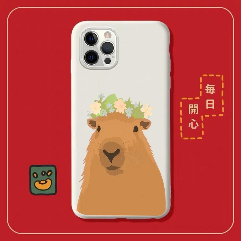Cartoon Capybara Phone Case for iPhone 14 11 12 13 Mini Pro Xs Max 8 7 6 6S Plus X XR Solid Candy Color Case