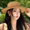 Old Money Wind Hollow Woven Flat Top Straw Hat Women's Summer Seaside Vacation Wind French Retro Top Hat Sunscreen Visor Hat