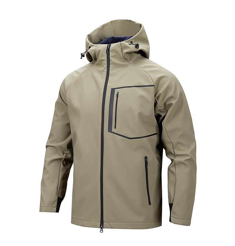 Men's Hooded Quick-Dry Outdoor Softshell Jacket - Three-Proof, Loose Fit, Plus Size, Multi-Pocket, Versatile Sports/Fitness Style