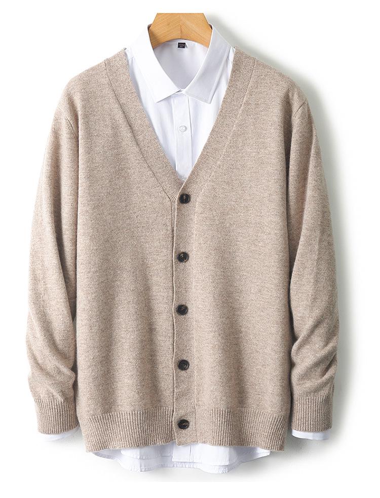 Herren V-Ausschnitt Strickjacke aus 100% Wolle - Warm, Lässig, Lockere Passform für Herbst/Winter