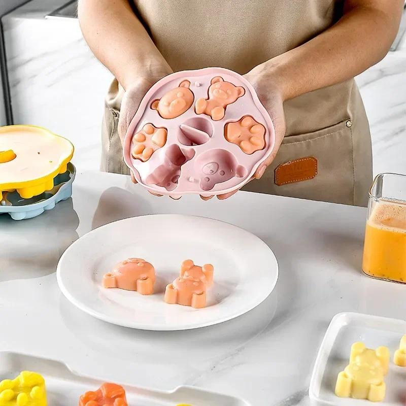 Eiscreme-Götterspeisenform, Eiswürfelform, Silikonform für gedämpften Kuchen für Babynahrung, Silikon-Teddybär, Götterspeise mit Milch