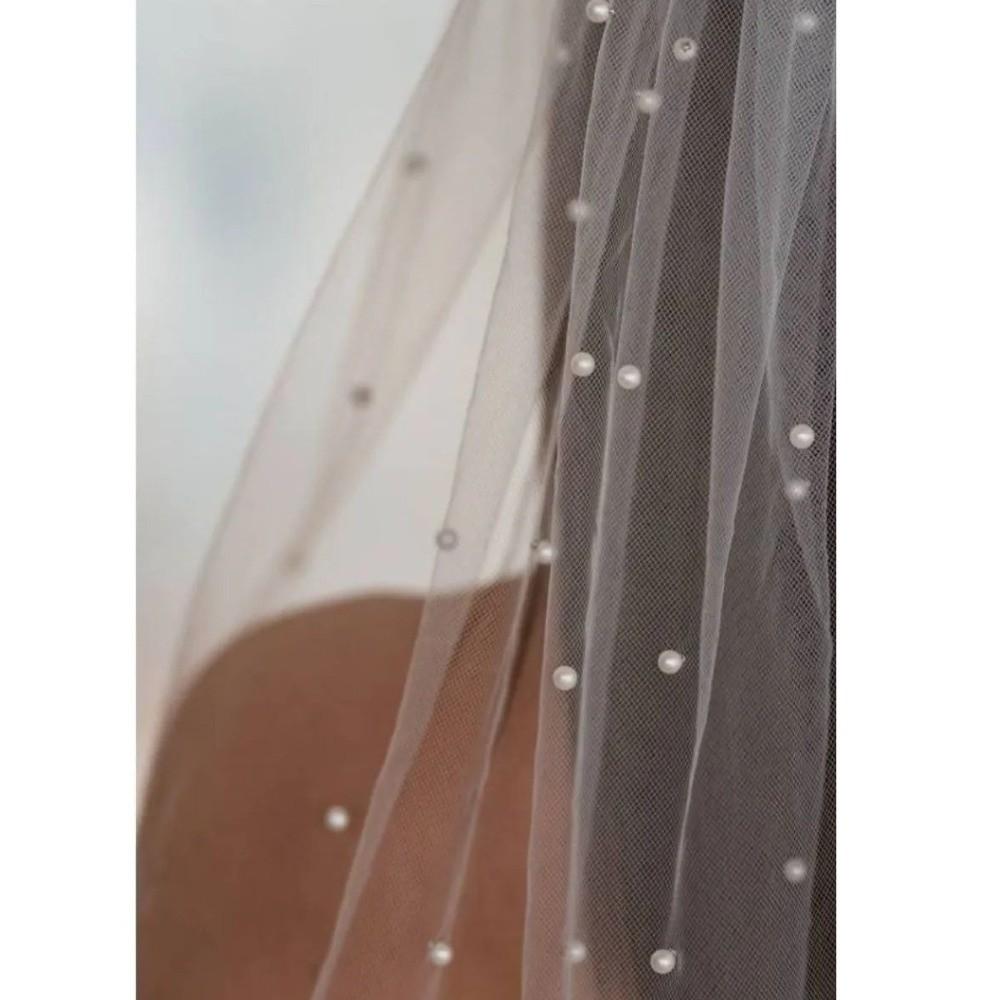 2 Tiers Blusher White Pearls Drop Veil New Bridal Veil Sewing DIY Crafts