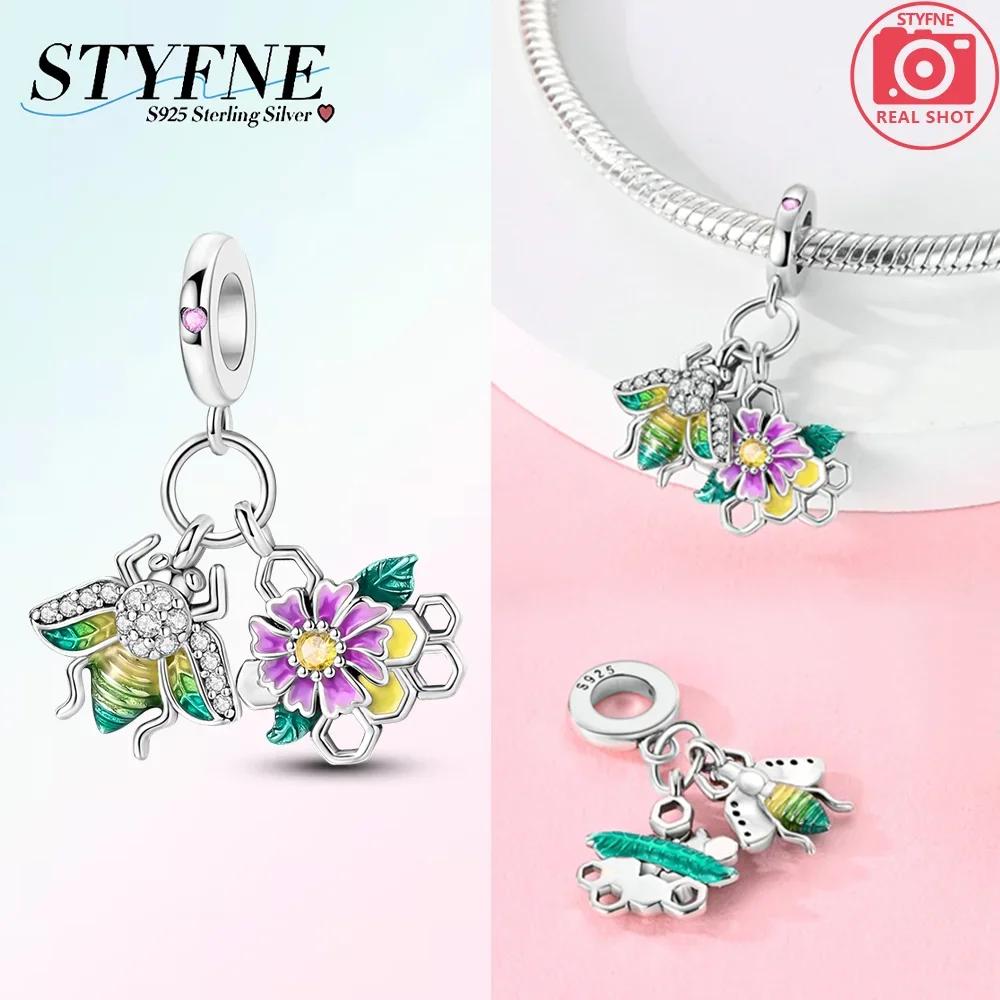 925 Silver Yellow Heart Pendant Gold Fireflies Sunflower Butterfly Bees Bead Fit Bracelet Valentine's Day Gift Jewelry