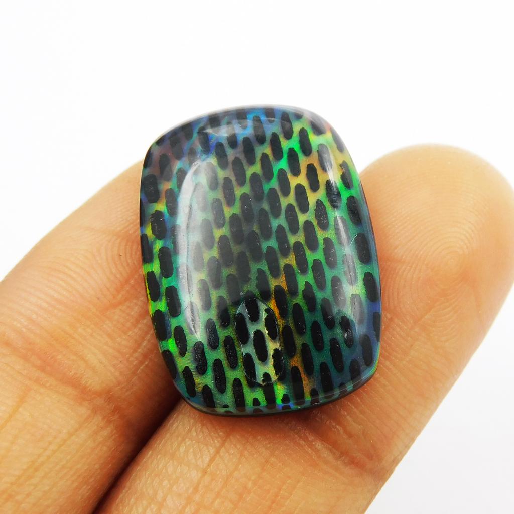 Lab-Created Opal Loose Gemstone Boulder Doublet Cushion Cut 14.80 ct for Jewelry Making and Crafts