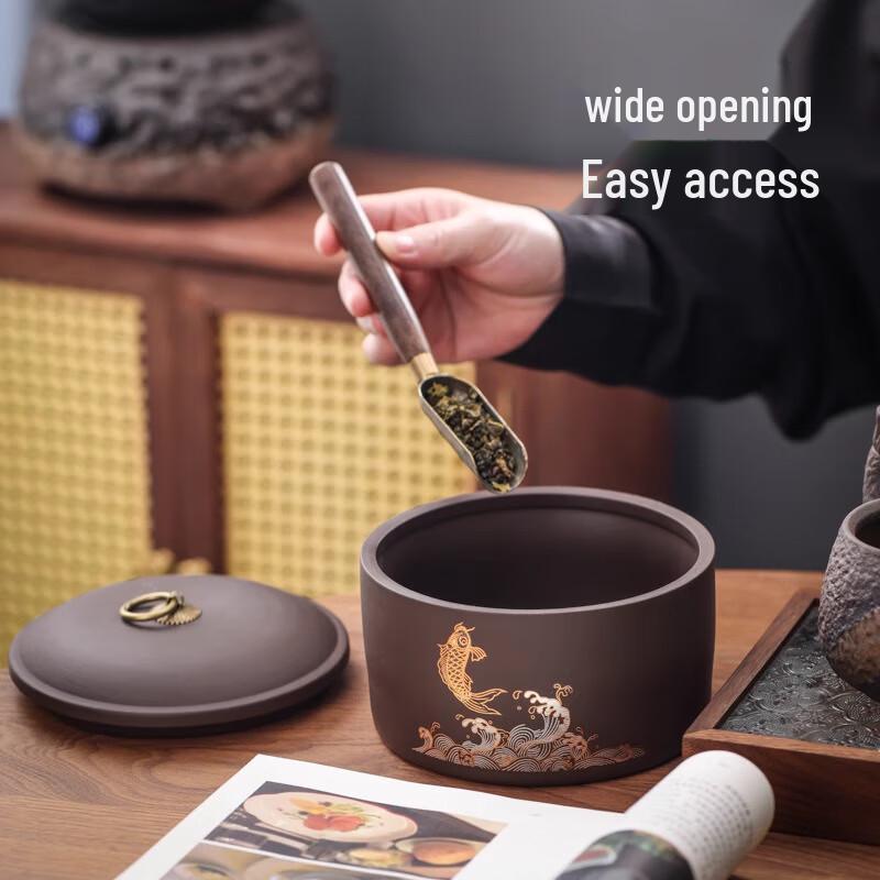 Zisha Purple Clay Tea Storage Jar with Abundance Design