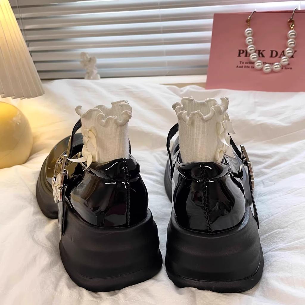 Black platform small leather shoes women's spring and autumn new height-increasing college Mary Jane single shoes