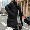 Winter Down Coat Hooded Thickened Solid Color Padded Cardigan Keep Warm Midi Length Zip Up Plus Size Men Winter Coat for Daily Wear