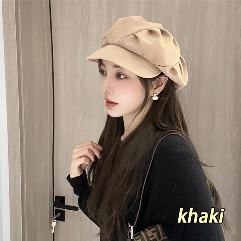 Cloud Hat Women'S Japanese Style Face-Showing Small Plain-Looking Beret Casual All-Match Beret Octagonal Cap