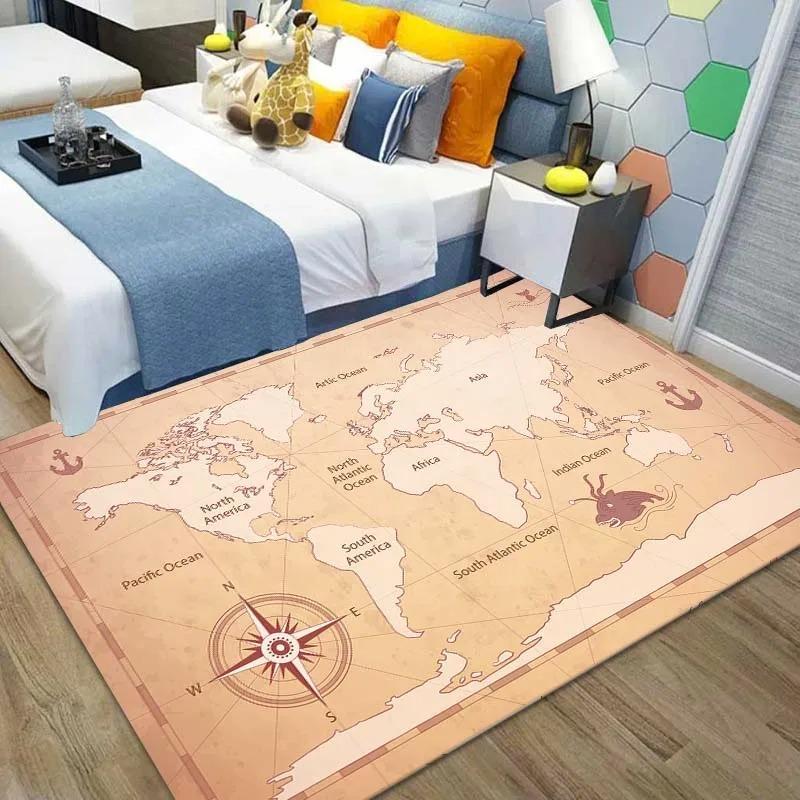 Retro Treasure Map Area Rug Carpet for Living Room Bedroom Children Play Mat Sofa Chair Home Decor Floor Mat Bedroom Decor Rugs