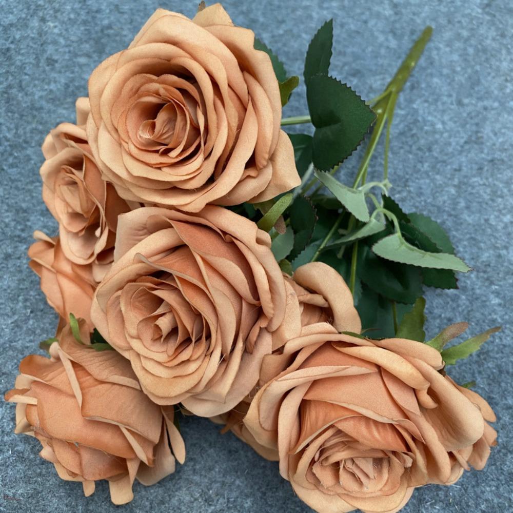 9 Heads Rose Bouquet Retro Style Realistic Design Simulated Flowers Multi Head Colorful Blooms Wedding Decoration