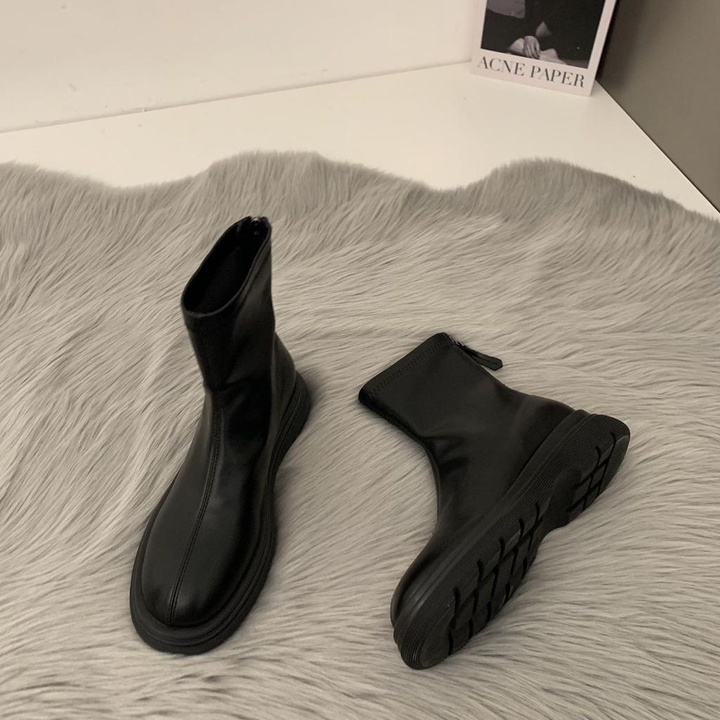 Thick-soled Martin boots women's new Chelsea boots in autumn and winter 2025 French thin small fragrant bare boots velvet short boots