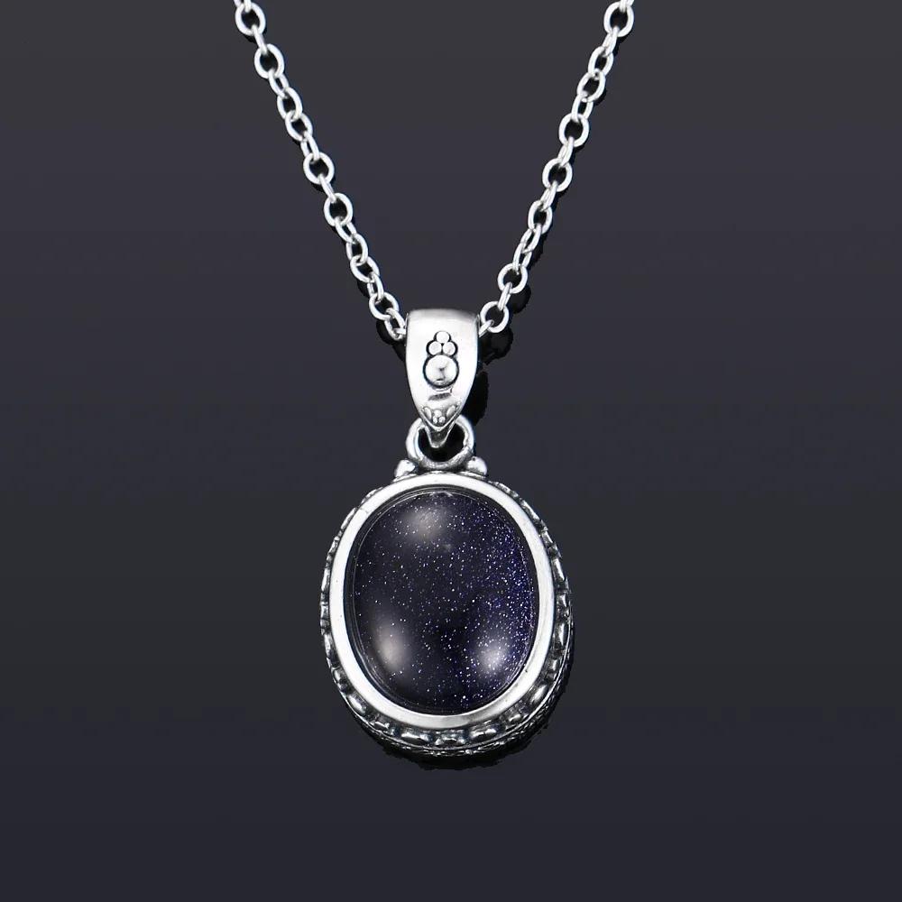 Classic Blue Sandstone Vintage Necklace S Silver Oval Pendant Necklace for Women Fine  Gifts Wholesale