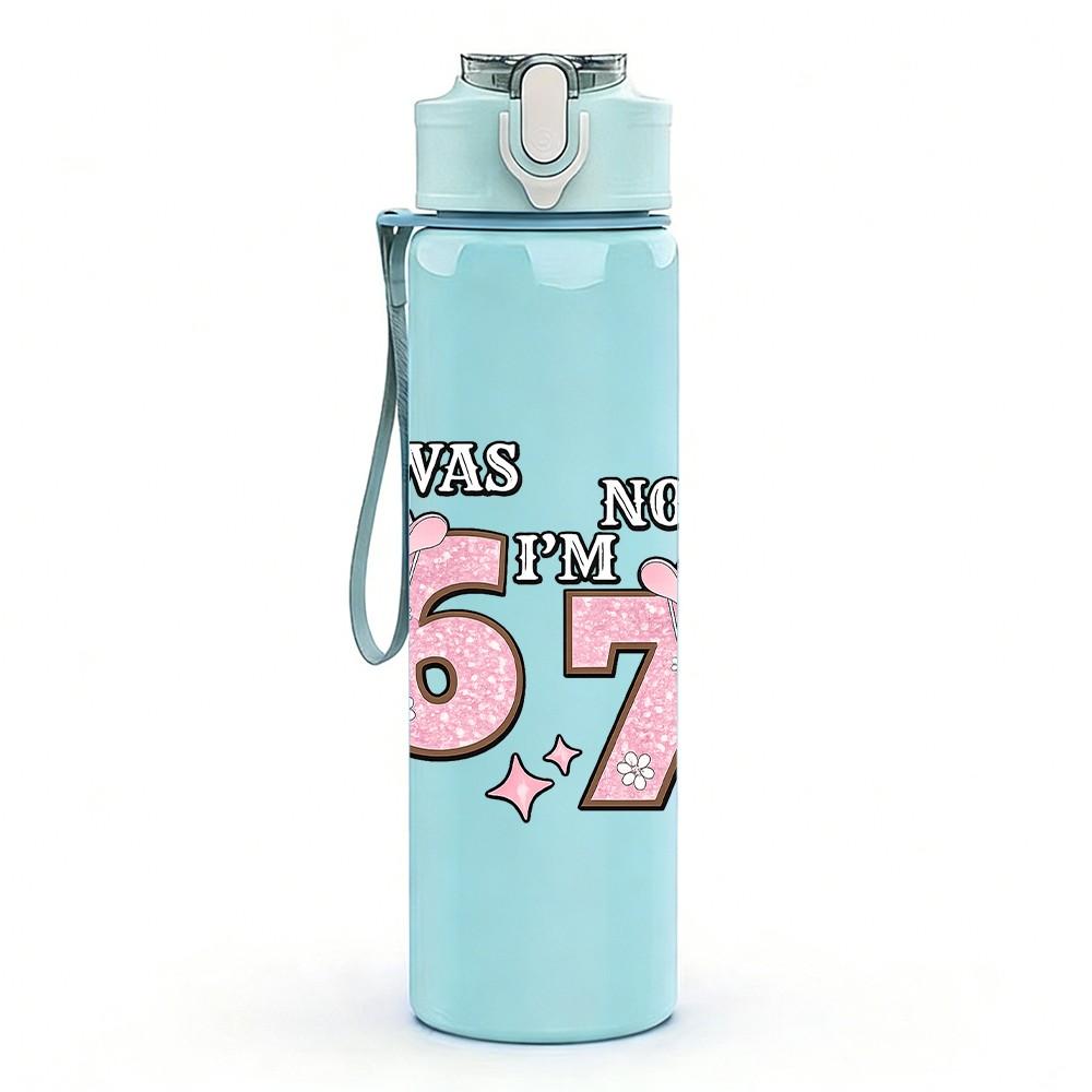 1PC Soft Pink Sixty Seven Number Print 750ml Color Plastic Sports Water Bottle Leakproof Flip Straw Lid Suitable for Sports Office Home Use