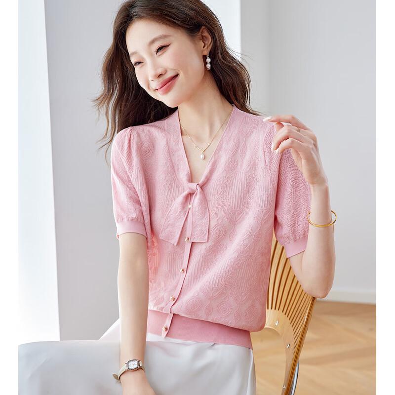 Srcr Women's Silk Blend French Style Textured Knit V-Neck Top