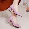 Women's Leather Shoes High Heels Elegant Thick Heels Pointed Toe Slip-on Shoes