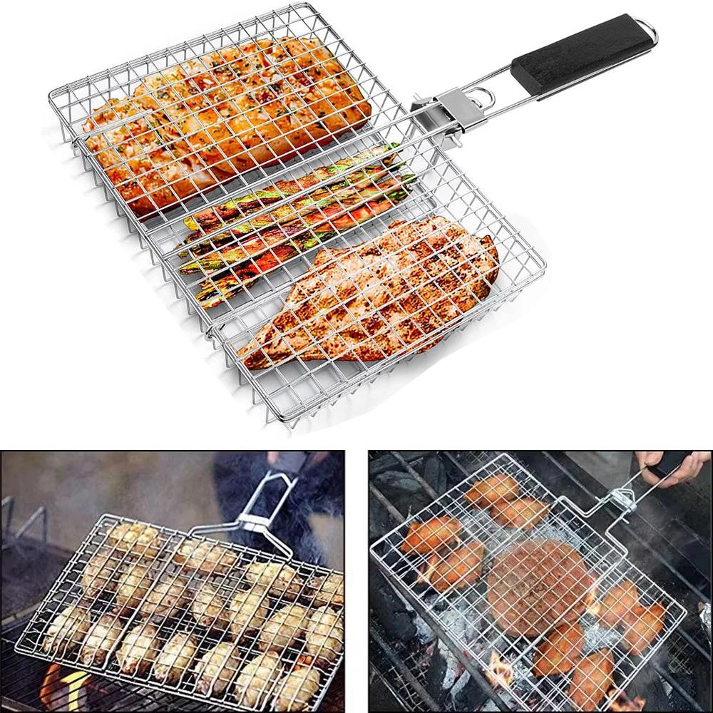 Stainless Steel BBQ Mesh Non Stick Grilling Basket Grill Mesh Mat Meat Vegetable Steak Picnic Party Barbecue Tool